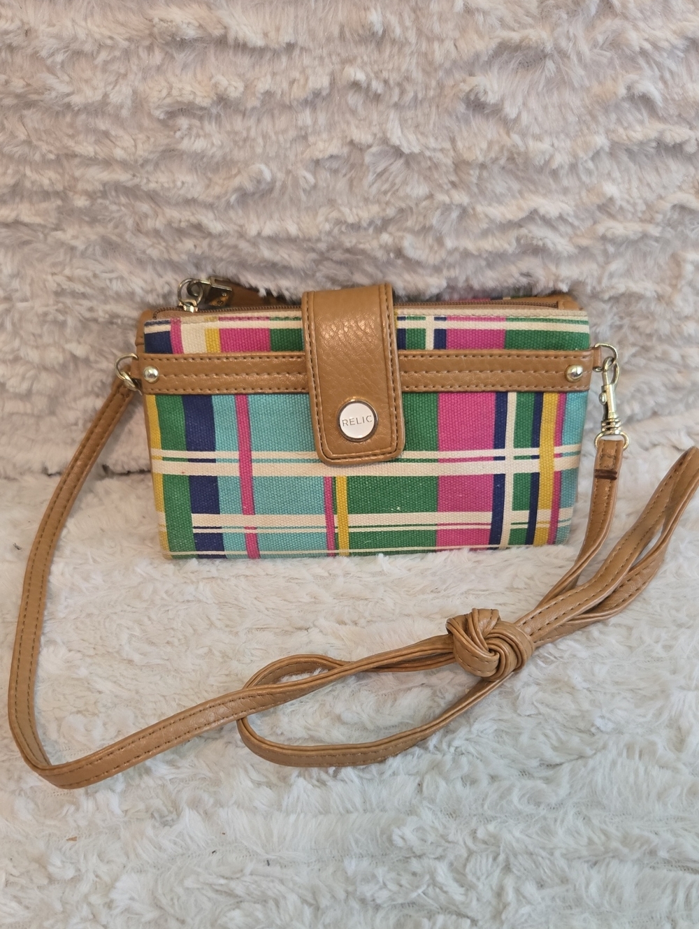 Relic Multicolor Plaid Crossbody with Tan Trim